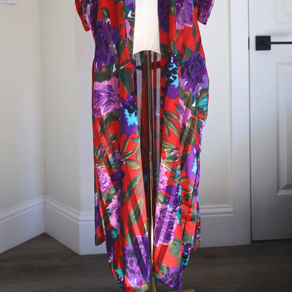 Vintage Lucie Ann II Satin Red Floral Robe - Picture 3 of 6